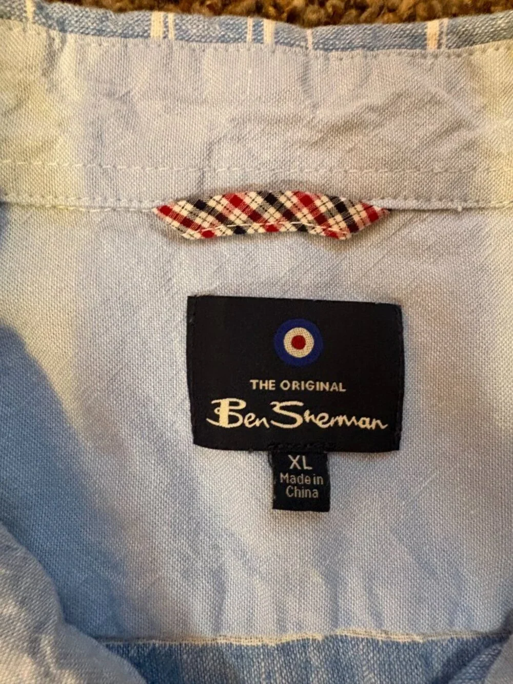 Ben Sherman Blue Striped Short Sleeve Button Shirt Men's XL Mod Casual